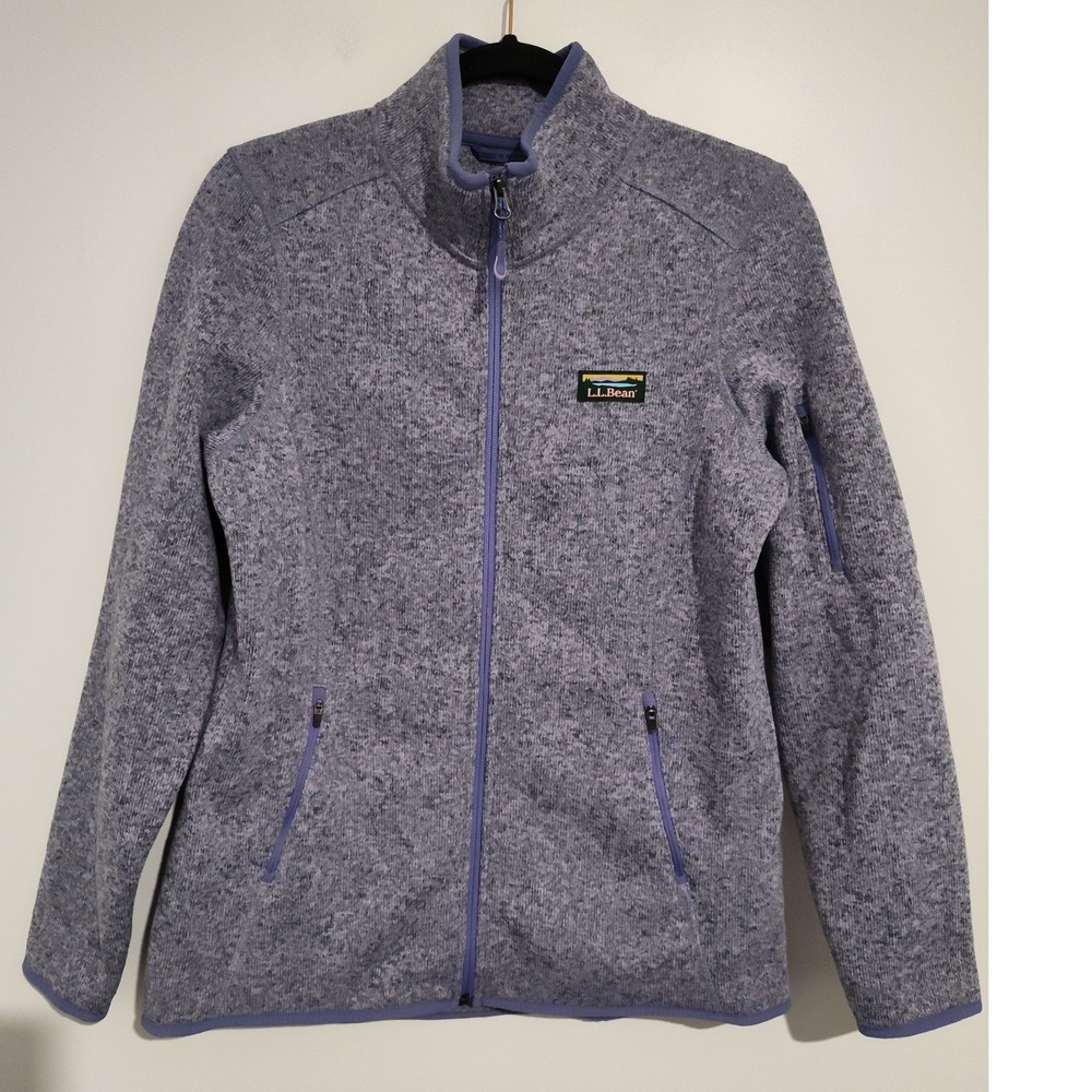 LL Bean Sweater Fleece Full Zip Jacket Heather Purple Gray Women Medium